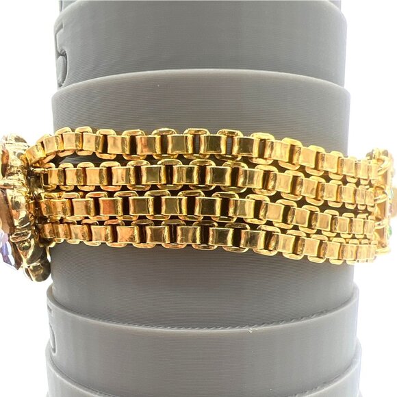 Ben Amun Bracelet Pastel Crystals Triple Box Link Chain Gold Tone Statement - Picture 11 of 16